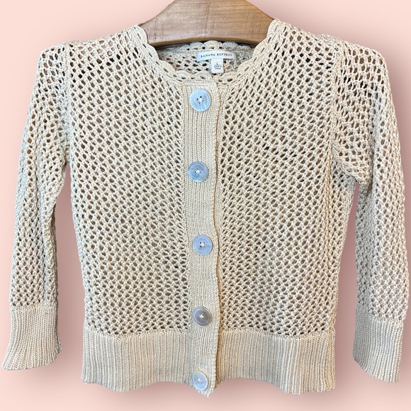 Vintage Y2K Banana Republic Crochet Cotton Cottagecore Cover-up Sweater Button - Picture 1 of 10